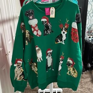 QUEEN OF SPARKLES Green Festive Dog Sweater